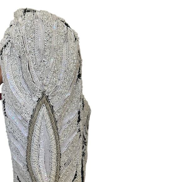 Clianna Beaded Evening Dress White Blk & Silver beads Long Women SZ M - Picture 5 of 10